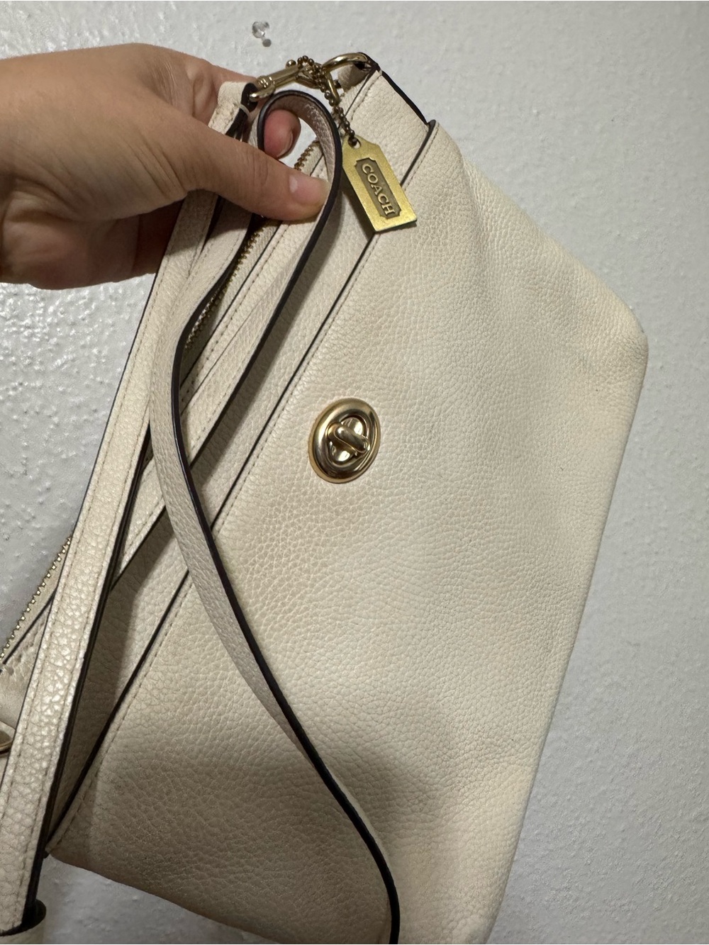 COACH Polly Cream Leather Crossbody Bag with Turnlock
